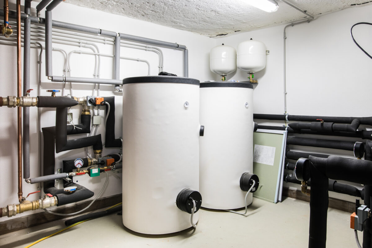 Two big boilers in basement